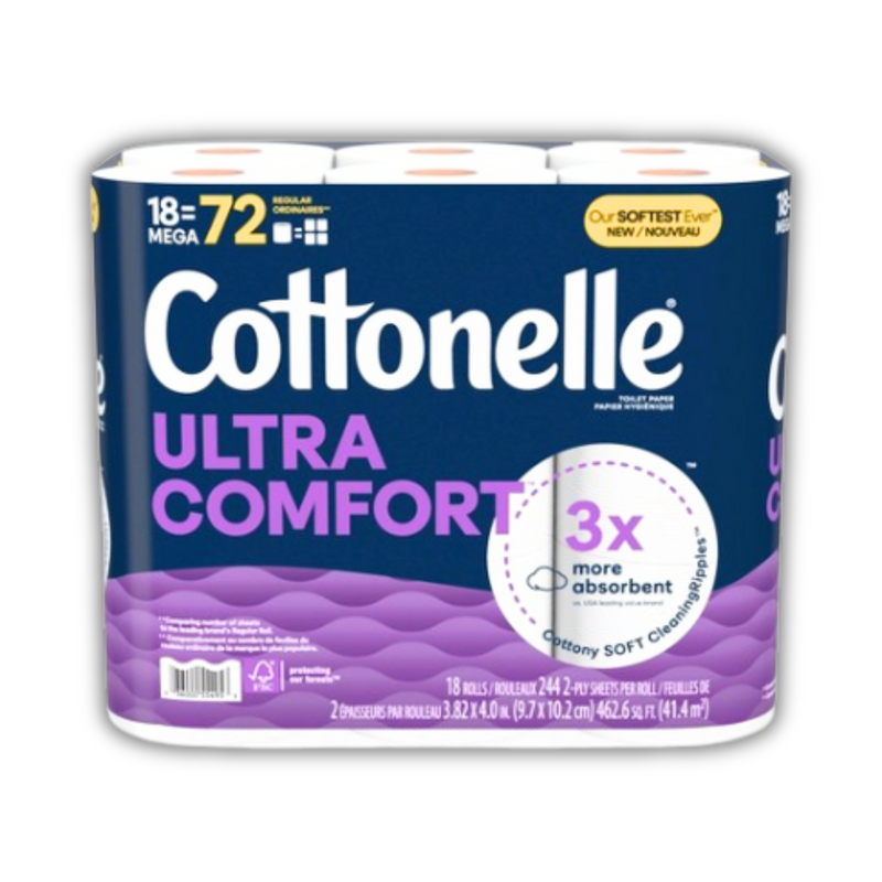 Cottonelle Ultra Comfort Mega Roll Bath Tissue 18pk = 72, 268 sheets