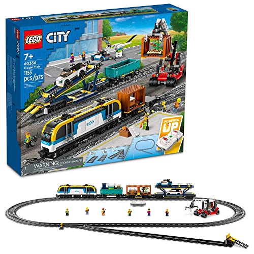 LEGO City Freight Train Set 60336 Remote Control Toy with Sounds 2 Wagons Car