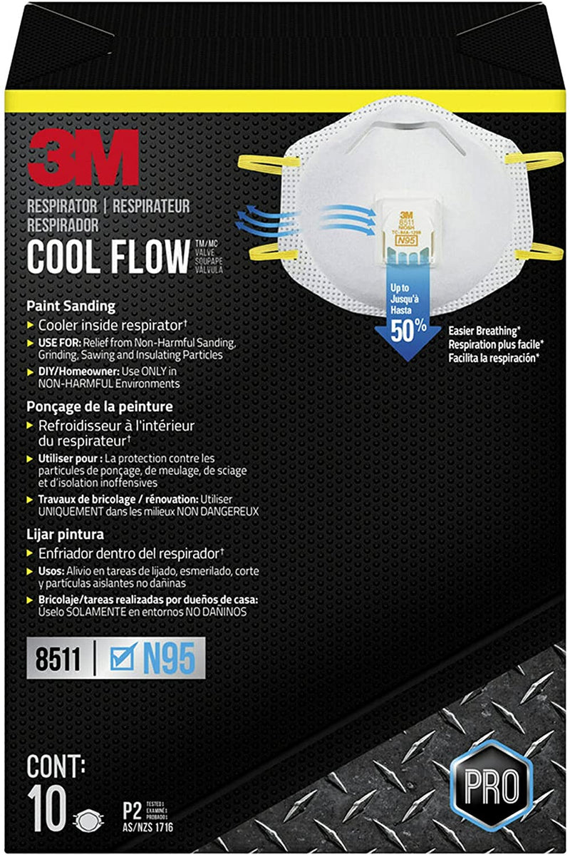 3M Respirator Masks 8511D10 with Cool Flow Valve 10-Pack