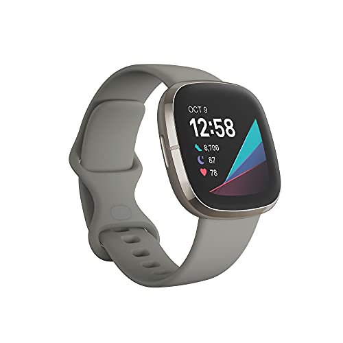 Fitbit Sense Advanced Smartwatch Heart Health Stress Skin Temp Sage Grey Silver